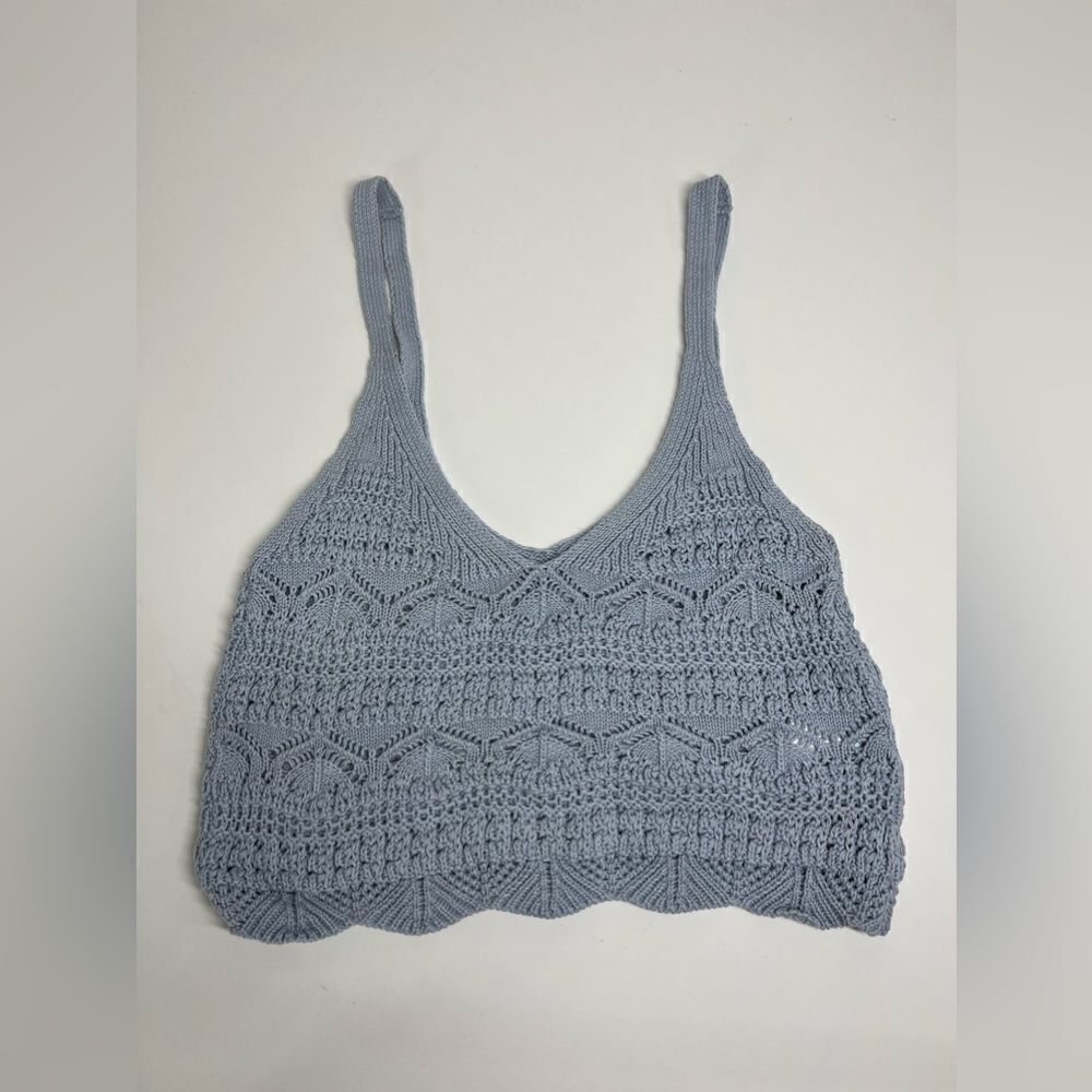 Stradivarius Knit Gray Blue Crop Top Size M Crochet
